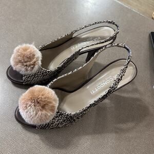 Via Condotti tweed heels with pom poms size 9
